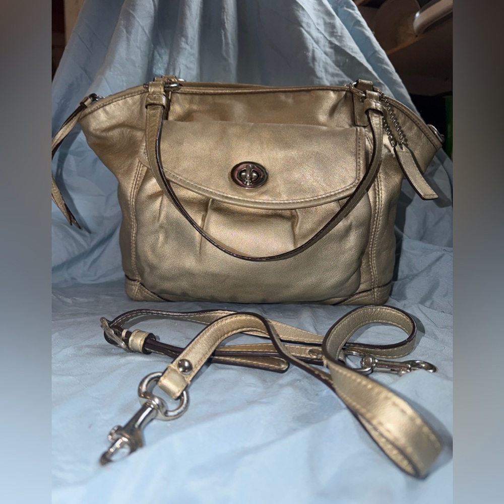 Coach Metallic Gold Leather Satchel with Turnlock